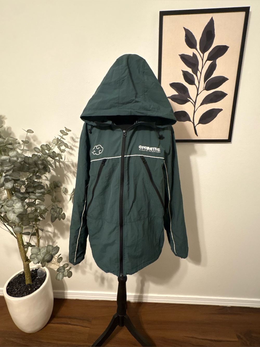 Primitive Forest Green Hooded Windbreaker with White Piping